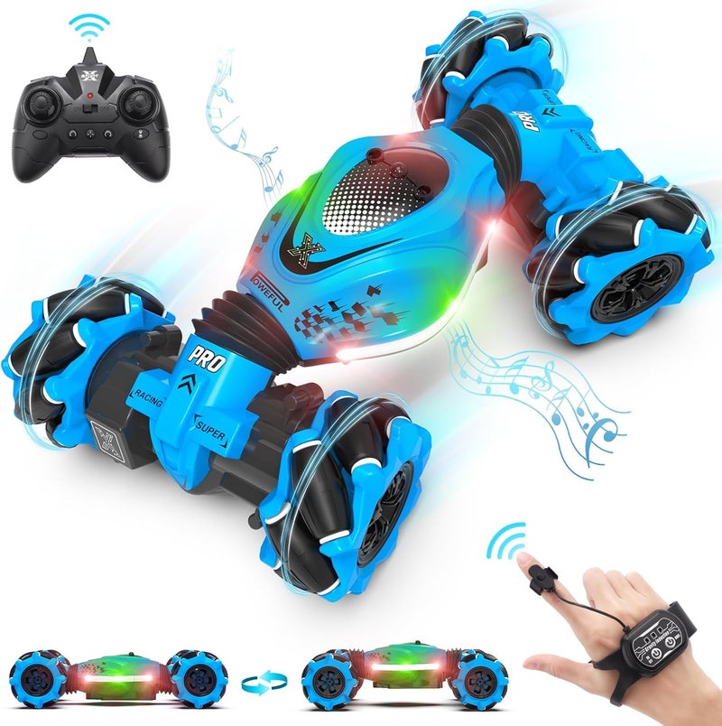 Pristar RC Car Toys for Boys Girls 6-12, Gesture Sensing RC Stunt Car 2.4Ghz 4WD Remote Control Car with Lights Music Double Sided Flip 360° Rotate Off-Road, Birthday Xmas Gifts for Kids Aged 6-12 - Image 1
